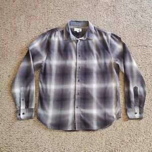 Fundamental Coast Shirt Mens Medium Flannel Plaid Button Gray